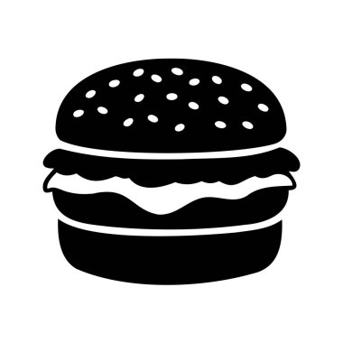 Siyah-beyaz hamburgerin üzerinde susam tohumları var.