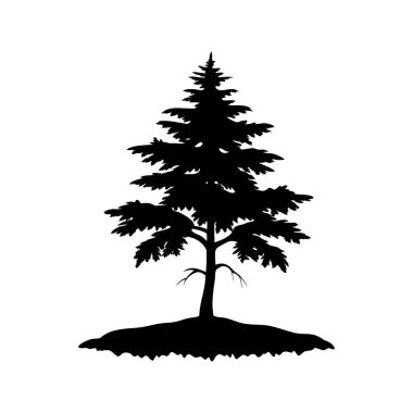 Beyaz arkaplana karşı tek bir yeşil ağacın siyah silueti