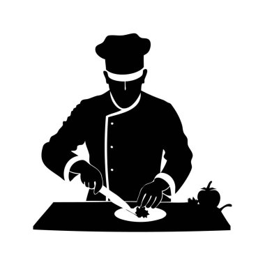 Bir Aşçının Silueti Yemek Hazırlıyor, Siyah ve Beyaz Sanat