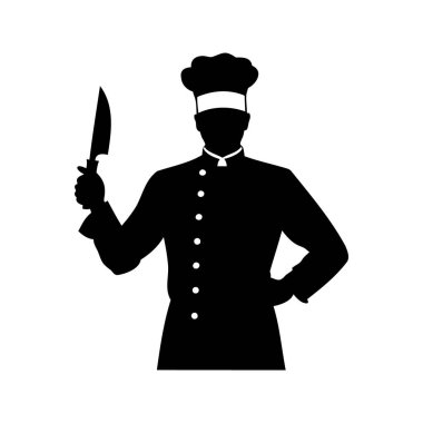 Bir Aşçının Silueti Otorite Tavrıyla Bıçak Tutuyor