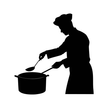Bir Aşçının Silueti Bir Kepçeyle Tencerede Yemek Pişiriyor