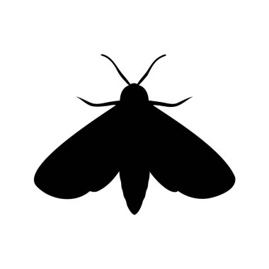 Beyaz arka planda basit ve stilize edilmiş siyah bir güve silueti.
