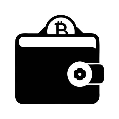 Cüzdanın içinde Bitcoin 'i temsil eden siyah ve beyaz vektör resmi
