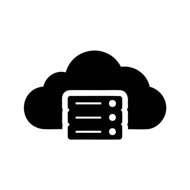 Veri sunucusu yerleştirilmiş bir bulutun siyah simgesi