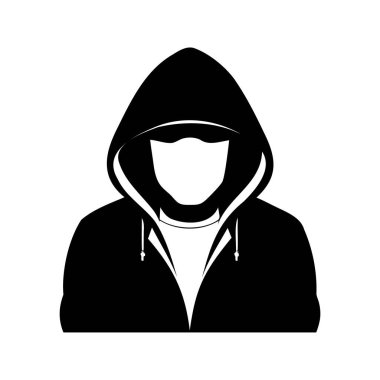 Kapüşonlu Anonim Siluet Kişisi, Hacker veya Eylemci, Vektör İllüstrasyonu