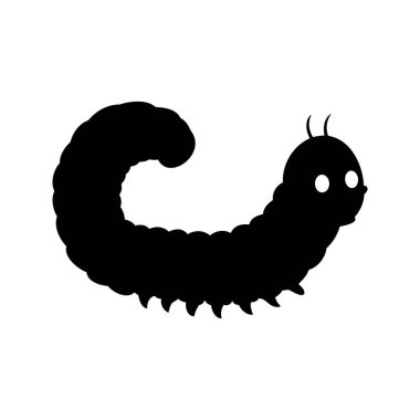 Beyaz Arkaplanda Siyah Siluet Sevimli Tırtıl Çizimi