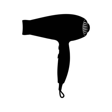 Parlak Siyah Saç Kurutma Silüeti Güzellik ve Şekil Verme Simgesi