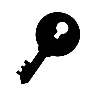 Beyaz arka planda yuvarlak başlı bir anahtarın siyah silueti