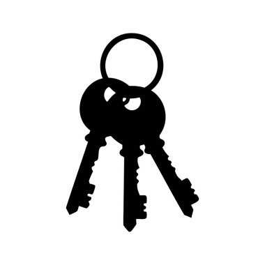 Siyah bir yüzükteki üç anahtar beyaz arkaplanda