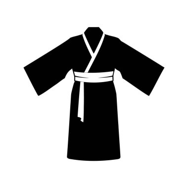 Beyaz obi kuşaklı zarif siyah kimono, basit geleneksel Japon kıyafeti.