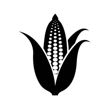 Koçandaki mısırın stilize edilmiş siyah beyaz vektör grafiği, izole edilmiş.