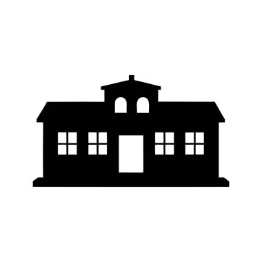 Simetrik pencereleri ve merkezi kapısı olan geleneksel bir binanın silueti