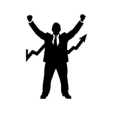 Yükselen Ok ile Bir İşadamının Silueti, Başarıyı Sembolize Ediyor