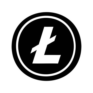 Siyah ve beyaz Litecoin logosu daire şeklinde finansal illüstrasyonda