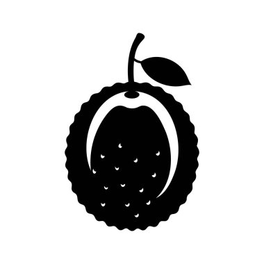 Yapraklı ve saplı bir liçi meyvesinin siyah beyaz çizimi