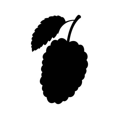 Beyaz arka planda olgun dut meyvesi ve yaprak silueti