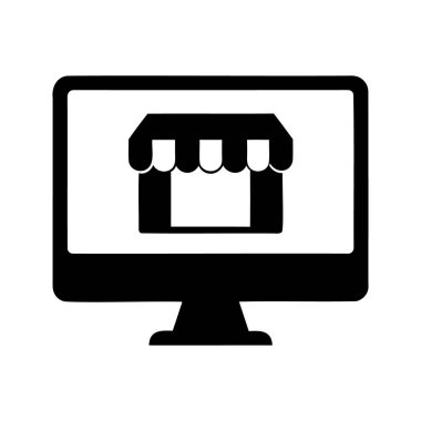 Ekommerce veya dijital ticareti temsil eden Bilgisayar Ekranında Çevrimiçi Depo Simgesi Simgesi