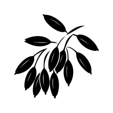 Birkaç zeytin, yaprak ve dalla narin bir dalın silüeti.