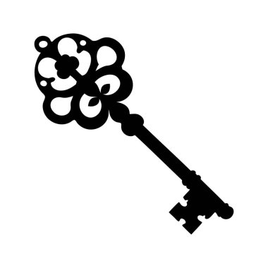 Karmaşık tasarımı ve detaylı kafası olan İskelet Anahtarı Siyah Silueti