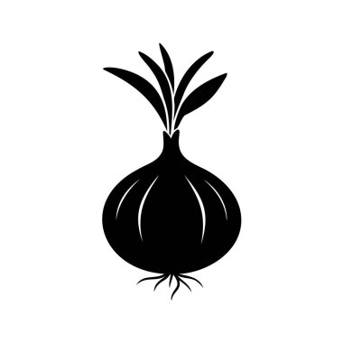 Filizlenen yapraklı bir soğanın siyah beyaz çizimi