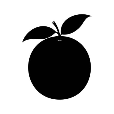 Beyaz arka planda iki yapraklı sulu bir portakal meyvesinin silueti.