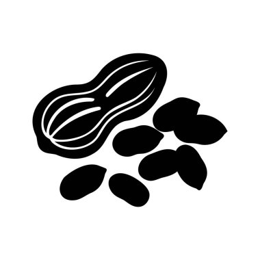 Kabuklu ve kabuklu yerfıstıklarının şekillendirilmiş vektör çizimi, siyah siluet