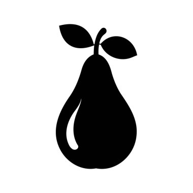 Siyah ve Beyaz Armut Simgesi Basit Siluette İki Yaprak
