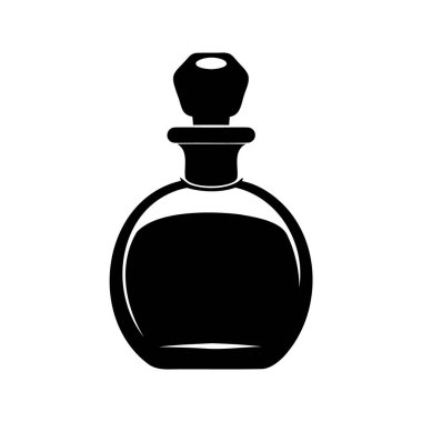 Beyaz arka planda durdurucu siluet tasarımı olan zarif bir parfüm şişesi.
