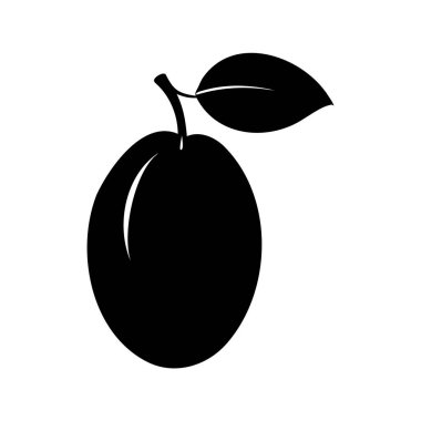 Minimalist siyah-beyaz erik çizimi beyaz bir arkaplanda yaprak ile