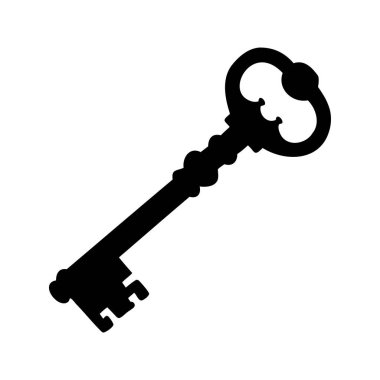 Antik bir anahtarın silueti, karmaşık detaylar, klasik tasarım elementi.