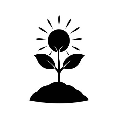Parlak güneşin altında büyüyen bir bitkinin minimalist bir simgesi.