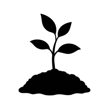 Genç bir bitkinin siyah silueti bir toprak yığınından filizleniyor.