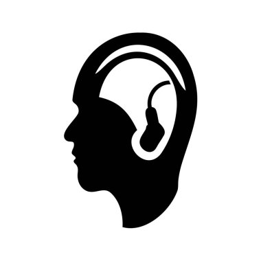 Kulak kanalında işitme cihazı olan baş silueti
