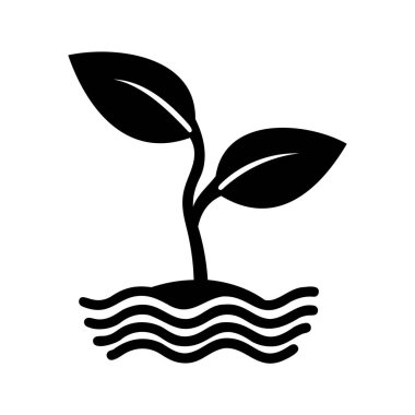 Dalgalanan Topraktan Yeşillenen Genç Bir Bitkinin Basit Siyah Silüeti