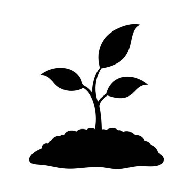 Topraktan büyüyen bir tohumun siyah silueti, büyümekte olan bir bitki.