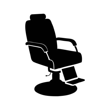 Klasik berber sandalyesi silueti, ayak sehpası ve başlığı var.