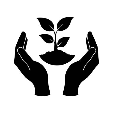 Bir bitkiyi nazikçe tutan eller büyümeyi, yetiştirmeyi ve çevresel bakımı sembolize eder.