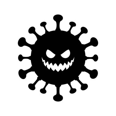 Sivri uçlu kötü siyah virüs ve beyaz arka planda tehditkar yüz.