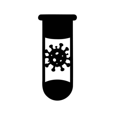 Koronavirüs sembollü test tüpü, salgın sırasında teşhis laboratuarı çalışması.
