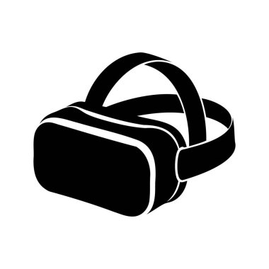 Siyah ve beyaz vektör resmi ayrıntılı bir sanal gerçeklik kulaklığı gösteriyor