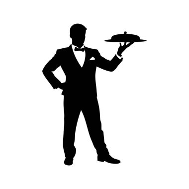 Bir garsonun zarif silueti şık ve zarif yemekler servis ediyor.