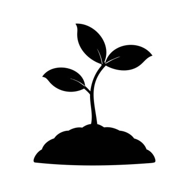 Siyah ve beyaz topraktan filizlenen bir tohumun stilize edilmiş çizimi