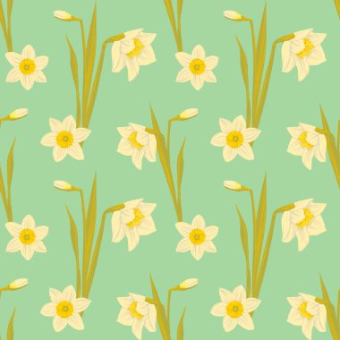 Nergis çiçekleri kusursuz desen. Baskı, kumaş, davetiye kartları, düğün dekorasyonu, duvar kağıtları, duvar resimleri için moda