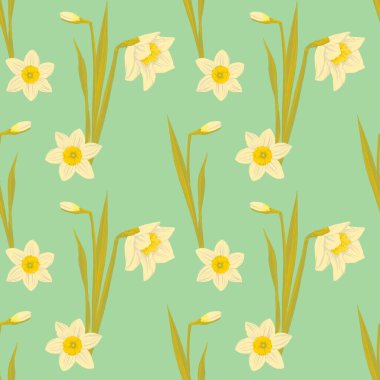 Nergis çiçekleri kusursuz desen. Baskı, kumaş, davetiye kartları, düğün dekorasyonu, duvar kağıtları, duvar resimleri için moda