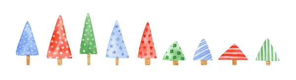 Christmas Trees Collection Watercolor Illustration Cartoon Christmas Trees Various Textures — Stock Photo, Image