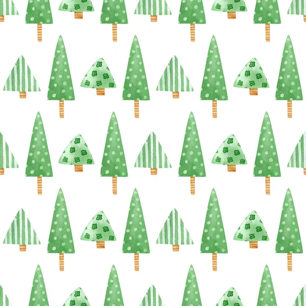 크리스마스 패턴이야 만년설 배경에는 녹색의 초록색 크리스마스 트리가 직물을 — 스톡 사진