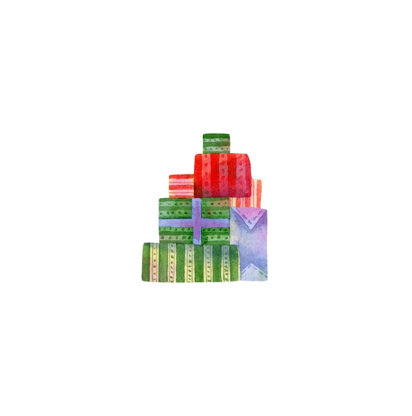 Monte Presentes Ilustração Presentes Vermelhos Verdes Azuis Para Design Cartões — Fotografia de Stock