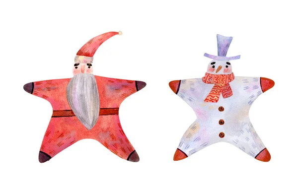 Santa Claus Sněhulák Ilustrace Akvarel Vánoční Kolekce Stylu Vintage Pro — Stock fotografie