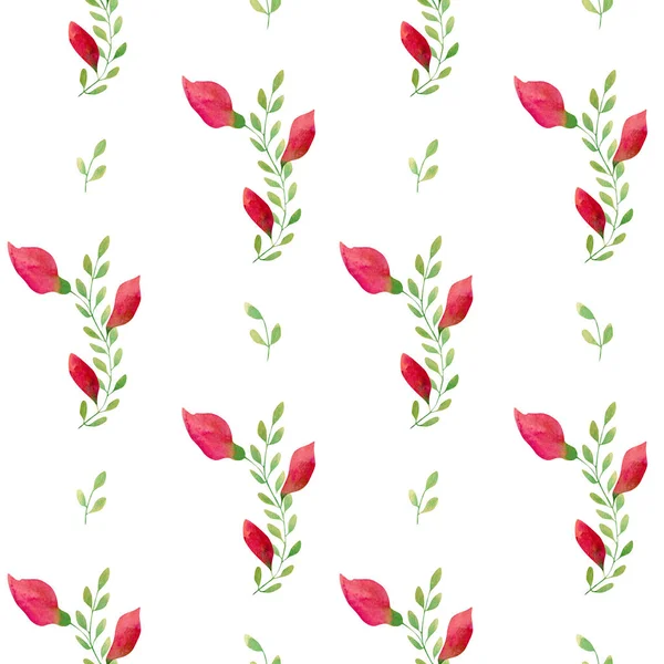 Nahtlose Rote Rosen Florales Muster Aquarell Hintergrund Mit Roten Und — Stockfoto
