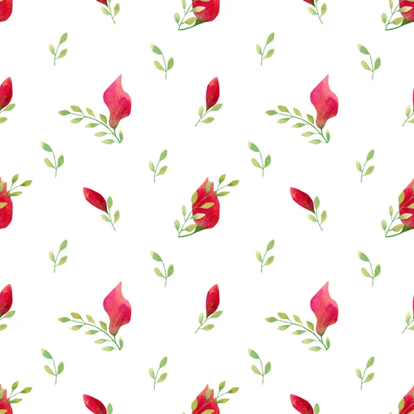 Seamless Red Roses Pattern Watercolor Floral Background Red Pink Rose — Stock Photo, Image